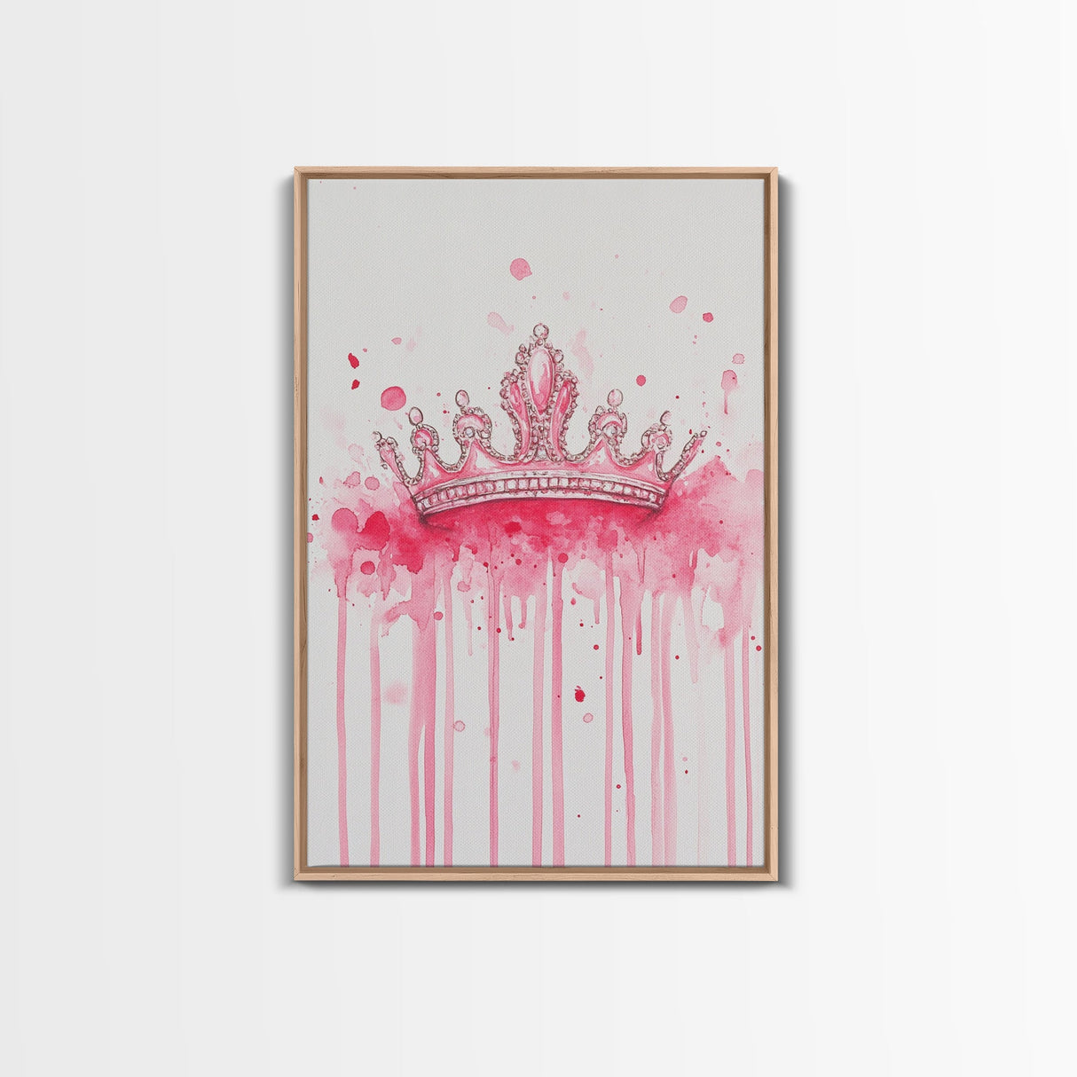 Pink Crown Canvas Print Framed Royal Aesthetic Art Whimsical Wall Art Light Pink Accent Bedroom or Living Room Rustic Decor Gift