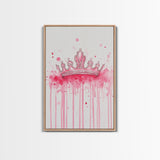 Pink Crown Canvas Print Framed Royal Aesthetic Art Whimsical Wall Art Light Pink Accent Bedroom or Living Room Rustic Decor Gift