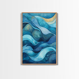 Flowing Blue Waves Canvas Print Modern Coastal Art Abstract Zen Decor Nautical Wall Gift Idea Bedroom Calm Artwork Design