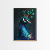 Vibrant Peacock Portrait Framed Canvas Print | Bold Peacock Wall Art | Tropical Bird Painting | Exotic Animal Art | Gift Idea