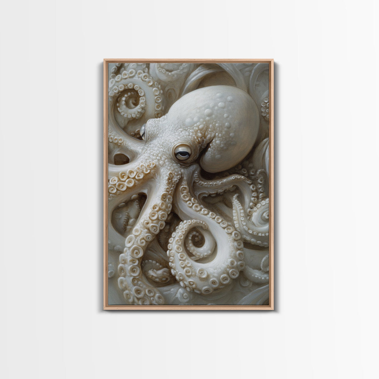 Octopus Art Framed Canvas Print with Intricate Nautical Decor and Ocean-Inspired Details, Rustic Coastal Wall Art Perfect Gift Idea