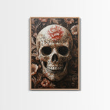 Skull Art Framed Canvas Print with Floral Botanical Prints in Gothic Chinoiserie Style, Perfect Halloween Rustic Wall Art Decoration