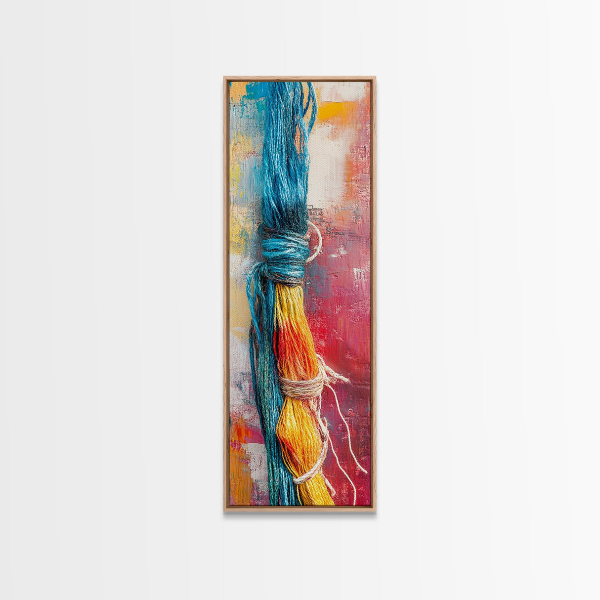 Abstract Yarn, geometric wall art, colorful painting, textured art, boho art, pink orange wall art, Canvas Print