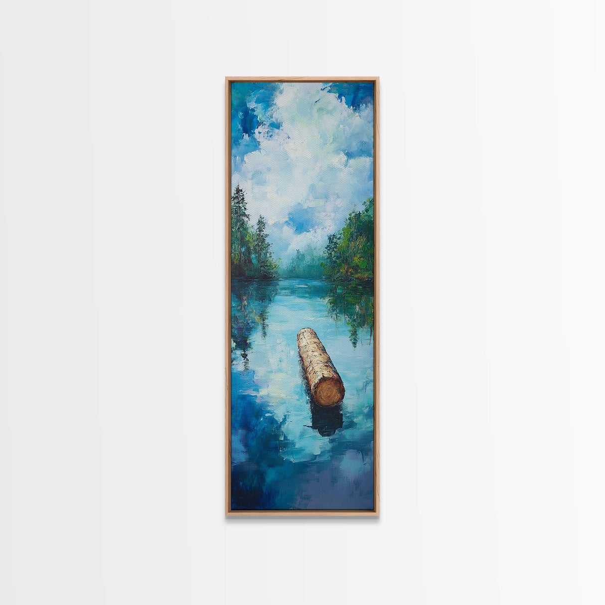 Tranquil Lake, lake Tahoe art, above bed wall art, pine tree art, mountain painting, gift idea for him, Framed Canvas Print