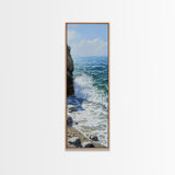 Ocean Waves, rocky beach seascape, coastal painting, nautical decor, landscape painting, extra wide art, Canvas Print