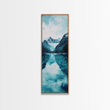 Glacier Lake, mountain painting, blue and green wall art, smoky mountain art, minimalist art, vertical wall art, Canvas Print