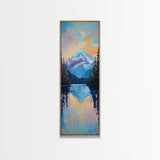 Sunset Mountain, lake Tahoe art, pine tree art, mountain painting, rustic wall art, above couch art, Framed Canvas Print