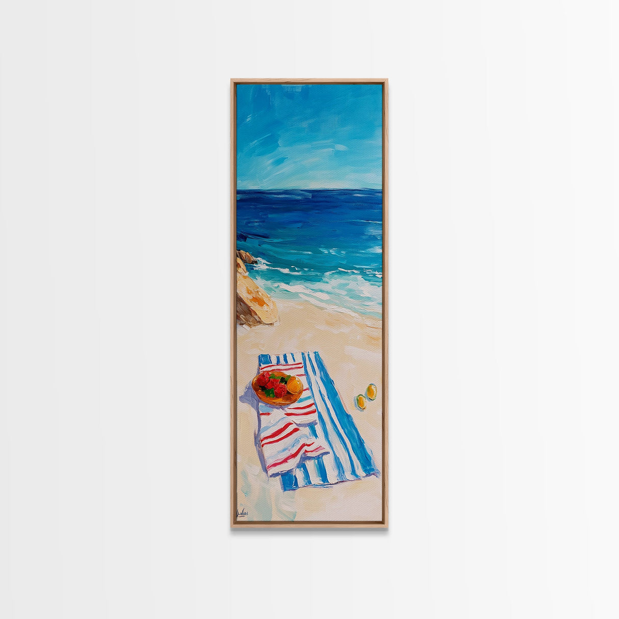 Seaside Picnic, Summer Vibes, Coastal Painting, Nautical Decor, Beach House Art, Food Review Kitchen Art, Framed Canvas Print