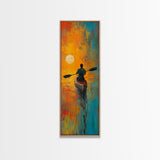 Sunset Kayaker, Coastal Painting, Moody Art, Nautical Decor, Rustic Wall Art, Christmas, Framed Canvas Print, Above Sofa Art