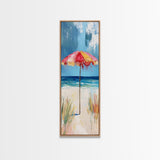 Beach Umbrella, Ocean Breeze, Coastal Decor, Surf Wall Art, Nautical Painting, Coastal Wall Art, Framed Canvas Print, Tall Skinny Art