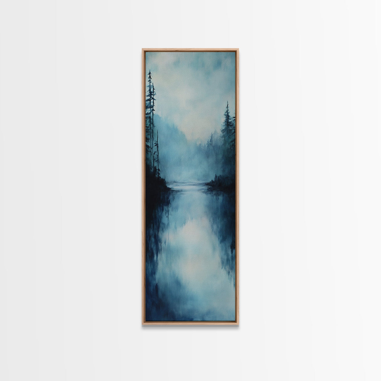 Misty Lake, Moody Landscape, Pine Tree Art, Foggy Forest Painting, Smoky Mountain Art, Christmas, Framed Canvas Print
