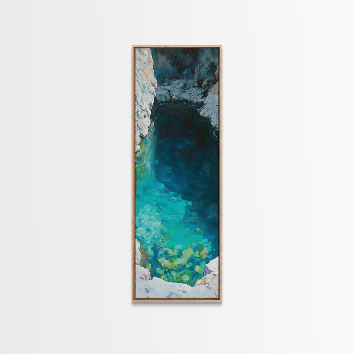 Teal wall art, hidden lagoon, ocean painting, moody art, coastal decor, framed canvas print, nautical art, above bed wall art