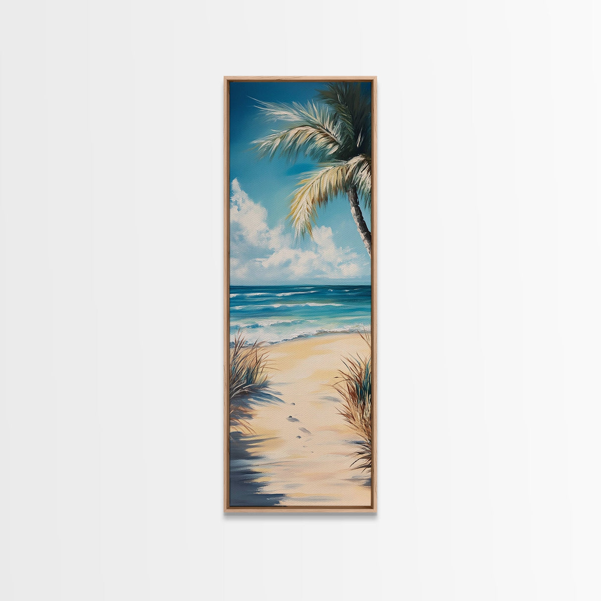 Tropical Beach, coastal painting, nautical decor, palm tree painting, Hawaii art, coastal cowgirl wall art, Framed Canvas Print