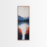 Misty Lake, smoky mountain art, landscape painting, wabi sabi wall art, moody art, blue and green wall art, Framed Canvas Print