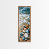 Pebble Beach Art, coastal painting, framed canvas print, beach house decor, nautical wall art, blue and green wall art