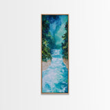Waterfall Serenity, coastal landscape art, zen wall art, framed canvas print, wabi sabi art, tall narrow art, rustic decor