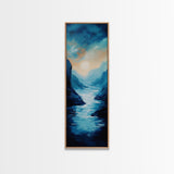 Moonlit Valley, moody art, blue and green wall art, framed canvas print, above couch art, original painting, landscape painting