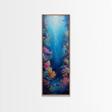 Deep Sea Coral, dolphin painting, ocean wall art, marine life art, framed canvas print, nautical decor, blue and green wall art