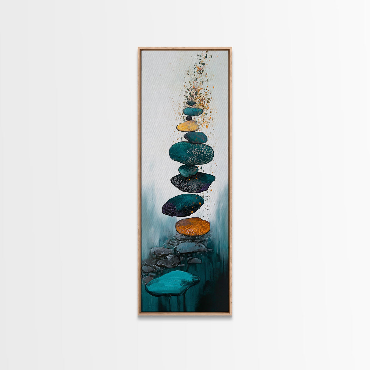 Zen Stones, minimalist art, zen wall art, wabi sabi art, sage green wall art, extra wide art, tall narrow art, Canvas Print, boho art