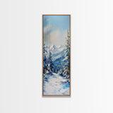 Snowy Mountain Path, winter landscape painting, mountain painting, pine tree art, rustic wall art, framed canvas print