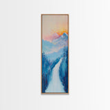 Sunset Over Mountains, pink orange wall art, mountain painting,  framed canvas print, extra wide art