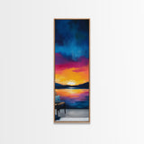 Sunset Over Water, Lake Tahoe Art, Bold Colors, Framed Canvas Print, Tall Narrow Art, Boho Art, Above Bed Wall Art, Panoramic Art