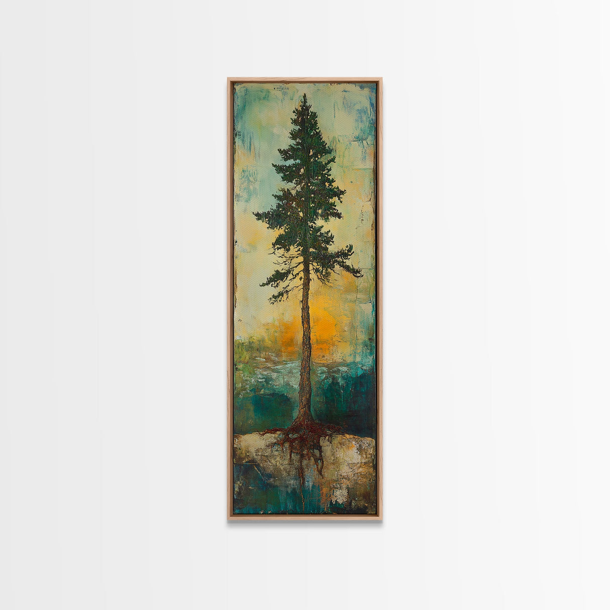 Tall Pine, wabi sabi art, rustic decor, pine tree art, nature inspired, farmhouse art, framed canvas print, above bed art