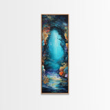 Underwater Cave, ocean painting, nautical wall art, coastal painting, seascape painting, framed canvas print, vertical wall art