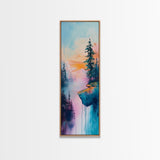 Dreamy Landscape, Pine Tree Art, Mountain Painting, Blue and Green Wall Art, Tall Skinny Art, Framed Canvas Print, Rustic Wall Art