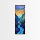 Sunset River, Horizon Painting Gray White, Lake Tahoe Art, Moody Art, Southwest Wall Art, Framed Canvas Print, Vertical Wall Art