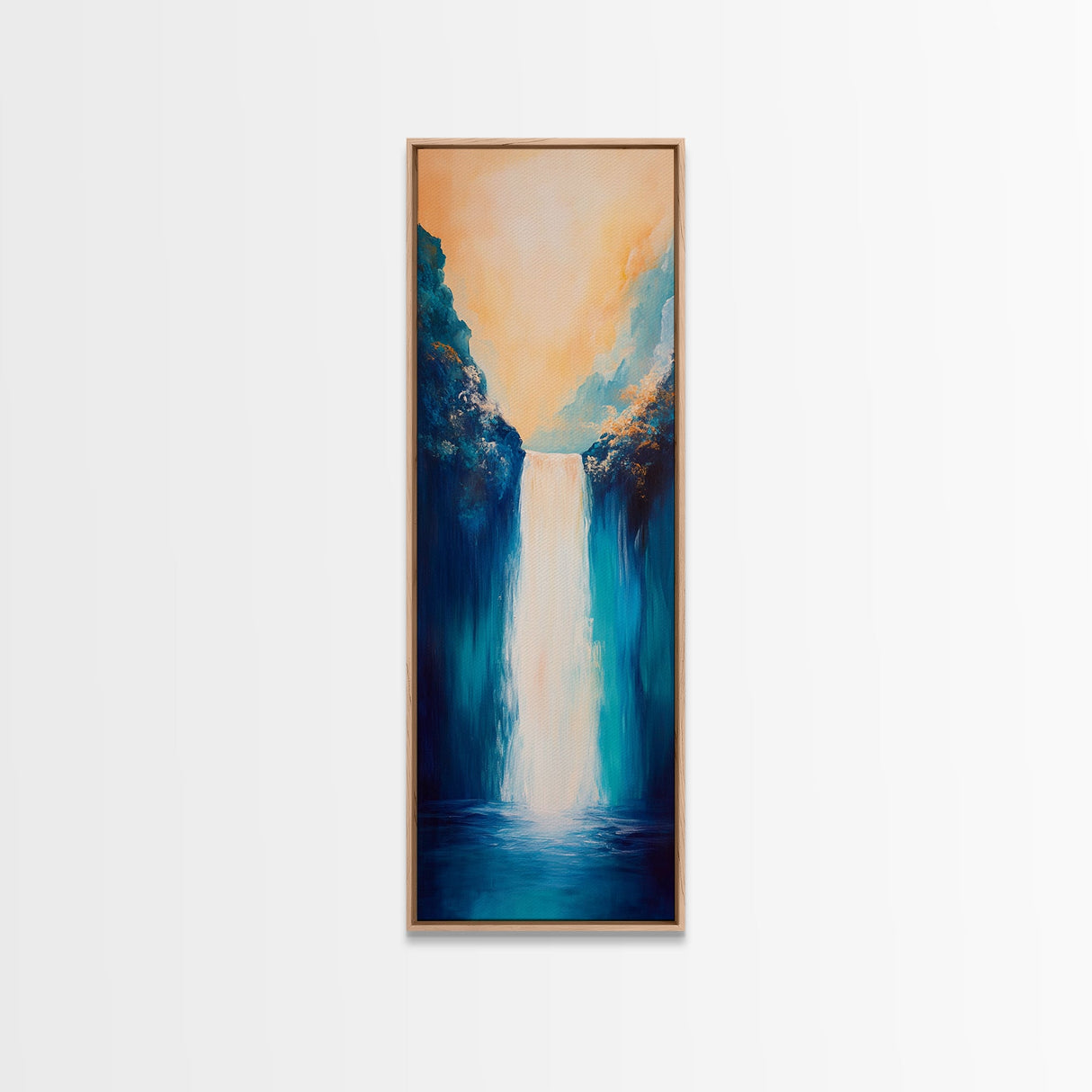 Waterfall Painting, Blue and Green Wall Art, Nature Landscape, Vertical Wall Art, Coastal Decor, Canvas Print, Gift Idea, Boho Art