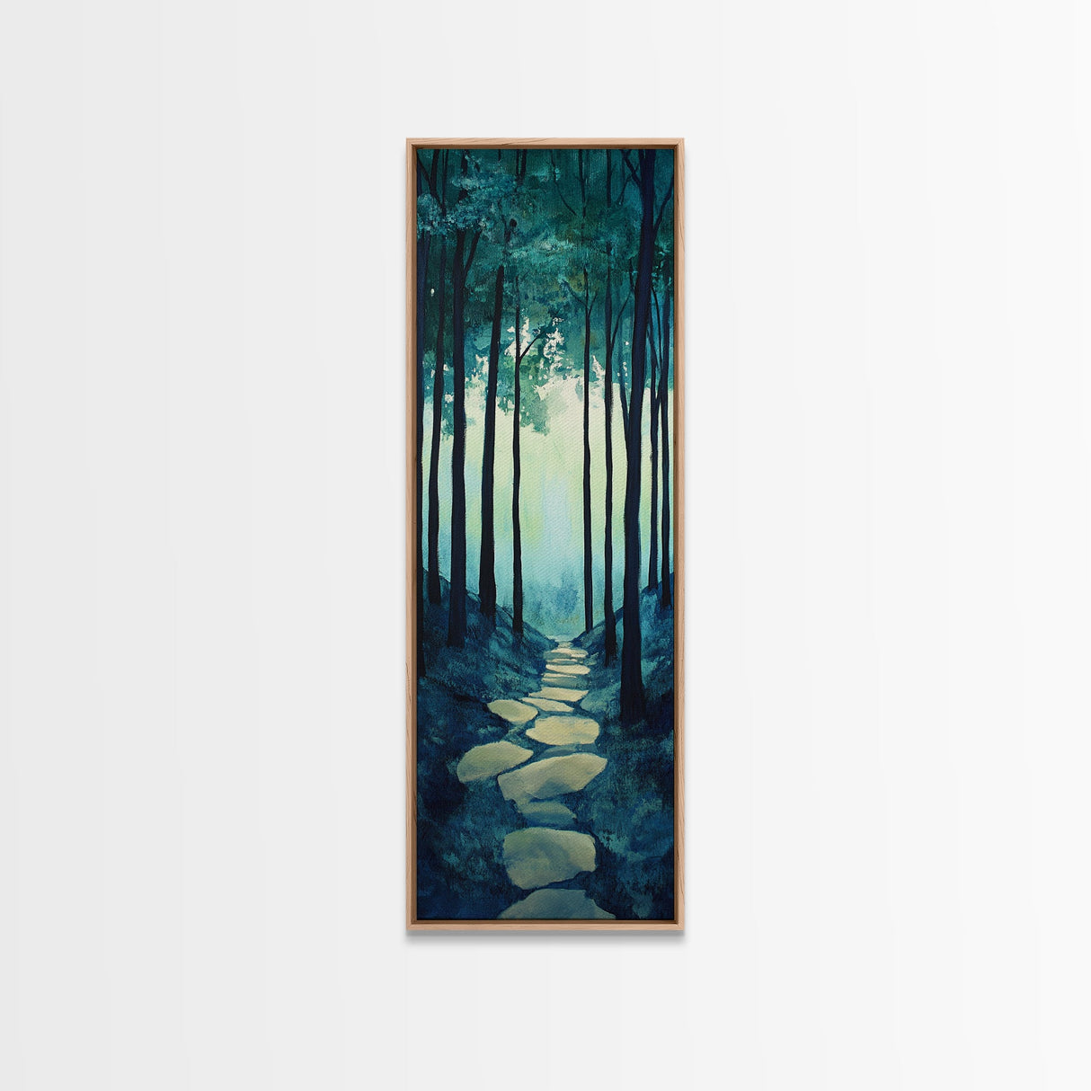 Forest Path, pine tree art, wabi sabi wall art, rustic decor, landscape painting, tall narrow art, green wall art, canvas print