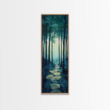 Forest Path, pine tree art, wabi sabi wall art, rustic decor, landscape painting, tall narrow art, green wall art, canvas print