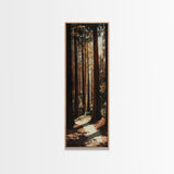 Redwood Forest, pine tree art, rustic decor, above sofa art, forest at dusk painting, wabi sabi art, tall skinny art, framed canvas print