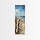 Driftwood beach, coastal landscape art, seascape painting, nautical decor, lake Tahoe art, framed canvas print, rustic wall art