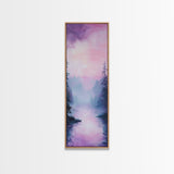 Misty Mountains, smoky mountain art, light pink wall art, framed canvas print, soft pastel art, pine tree art, above couch art
