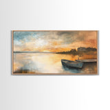 Sunset Reflection, lake painting, rustic decor, nautical painting, seascape painting, extra wide art, Canvas Print, landscape painting