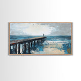 Pier at Dusk, moody art, coastal wall art, ocean painting, nautical painting, wabi sabi art, panoramic art, Canvas Print, seascape