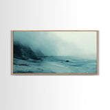 Foggy Beach, coastal decor, nautical painting, moody art, extra wide art, horizontal wall art, Canvas Print, bedroom art