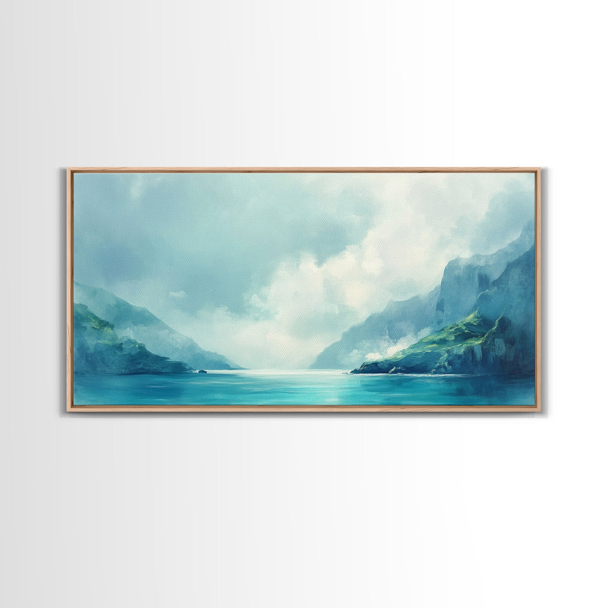 Serene Fjord, coastal landscape art, panoramic art, moody art, minimalist art, Canvas Print, above bed wall art, living room art