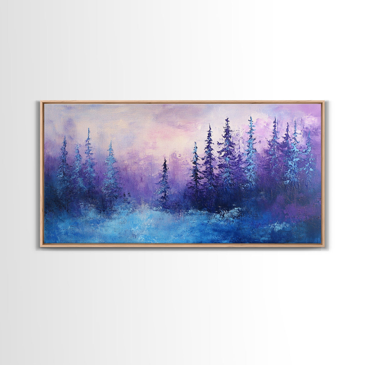 Forest at Dusk, Moody Art, Pine Tree Art, Smoky Mountain Art, Framed Canvas Print, Landscape Painting, Extra Wide Art