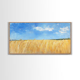 Wheat Field, landscape painting, farmhouse art, rustic wall art, extra wide art, bedroom art, framed canvas print, gift idea