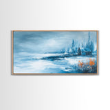 Winter Cabin, Framed Canvas Print, landscape painting, rustic decor, farmhouse art, moody art, above couch art, extra wide art