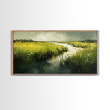 Marshland Landscape Art, nature painting, green wall art, botanical prints, landscape painting, framed canvas print, rustic decor