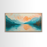 Sunset Lake, lake Tahoe art, framed canvas print, pink orange wall art, horizontal wall art, seascape painting, coastal decor