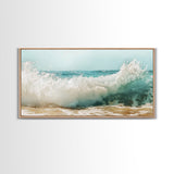 Ocean Wave, Beach Splash, Panoramic Art, Framed Canvas Print, Surf Wall Art, Nautical Decor, Coastal Wall Art, Extra Wide Art