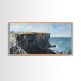 Ireland cliffs, coastal decor, ocean waves, Ireland painting, nautical wall art, framed canvas print, extra wide art, landscape painting