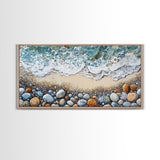 Coastal decor, beach painting, framed canvas print, extra wide art, ocean waves, seascape painting, rustic wall art, nautical wall art