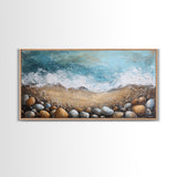 Oyster painting, coastal decor, framed canvas print, seascape painting, nautical wall art, extra wide art, textured beach painting