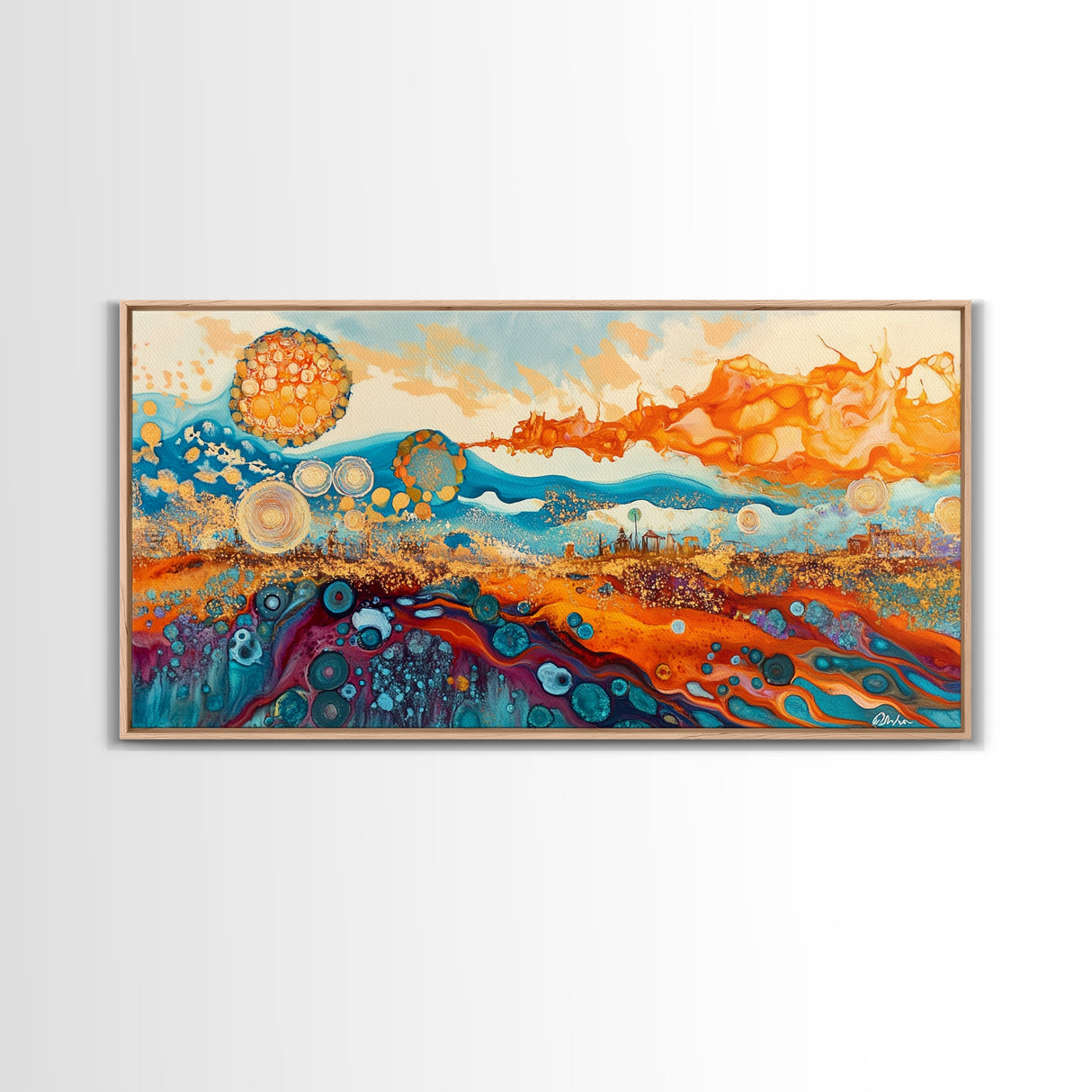 Surreal Abstract Art, phoenix metal art, geometric wall art, moody art, panoramic art, extra wide art, Framed Canvas Print